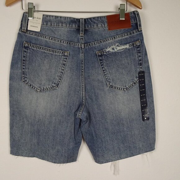 Lucky Brand Bermuda Shorts Women's 29 Blue Denim High Rise Distressed Cotton - Picture 4 of 8
